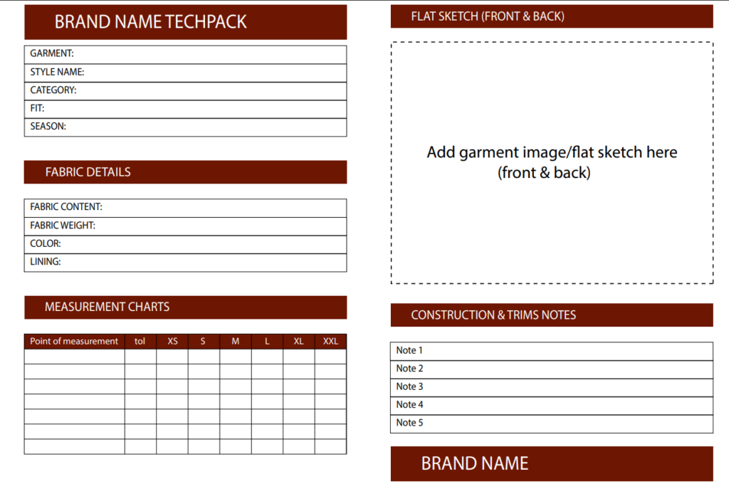 SINGLE PAGE TECH PACK TEMPLATE